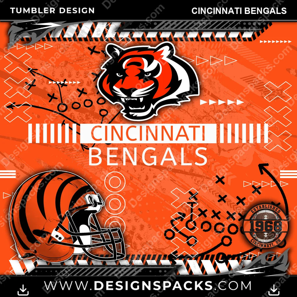 Football Xs & Os Cincinnati Bengals NFL Football Tumbler Digital Wrap Design Download