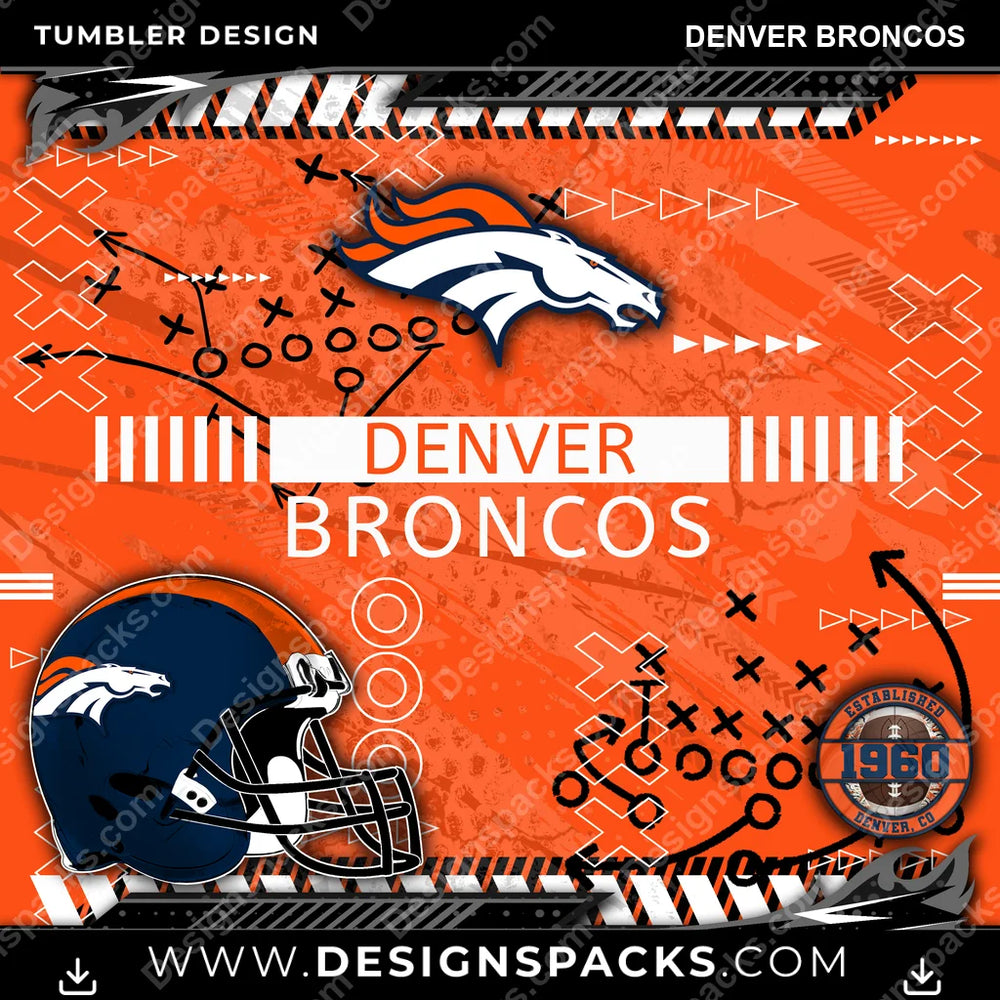 Football Xs & Os Denver Broncos NFL Football Tumbler Digital Wrap Design Download