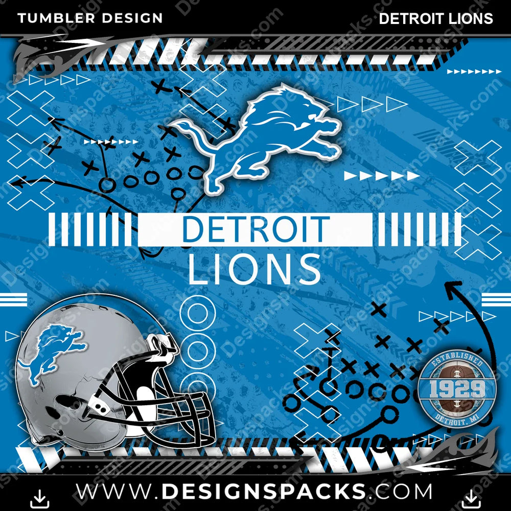 Football Xs & Os Detroit Lions NFL Football Tumbler Digital Wrap Design Download