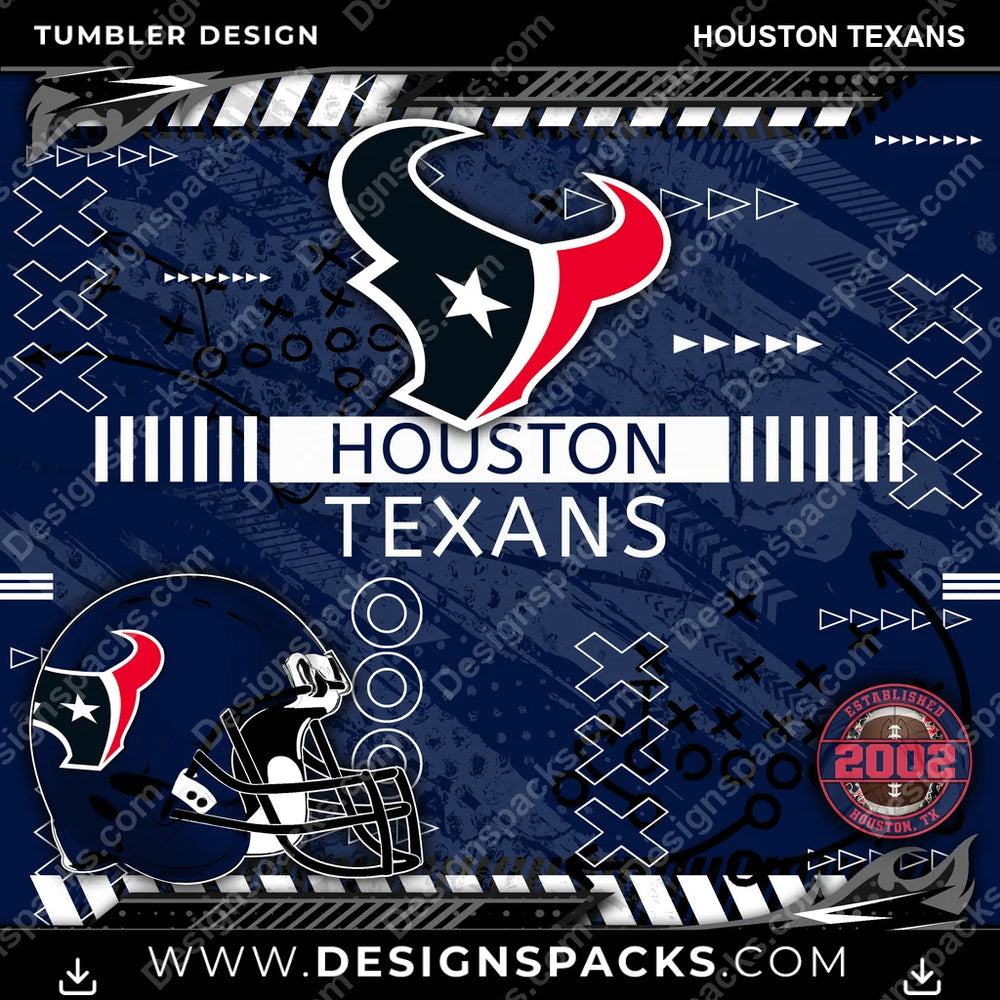 Football Xs & Os Houston Texans NFL Football Tumbler Digital Wrap Design Download