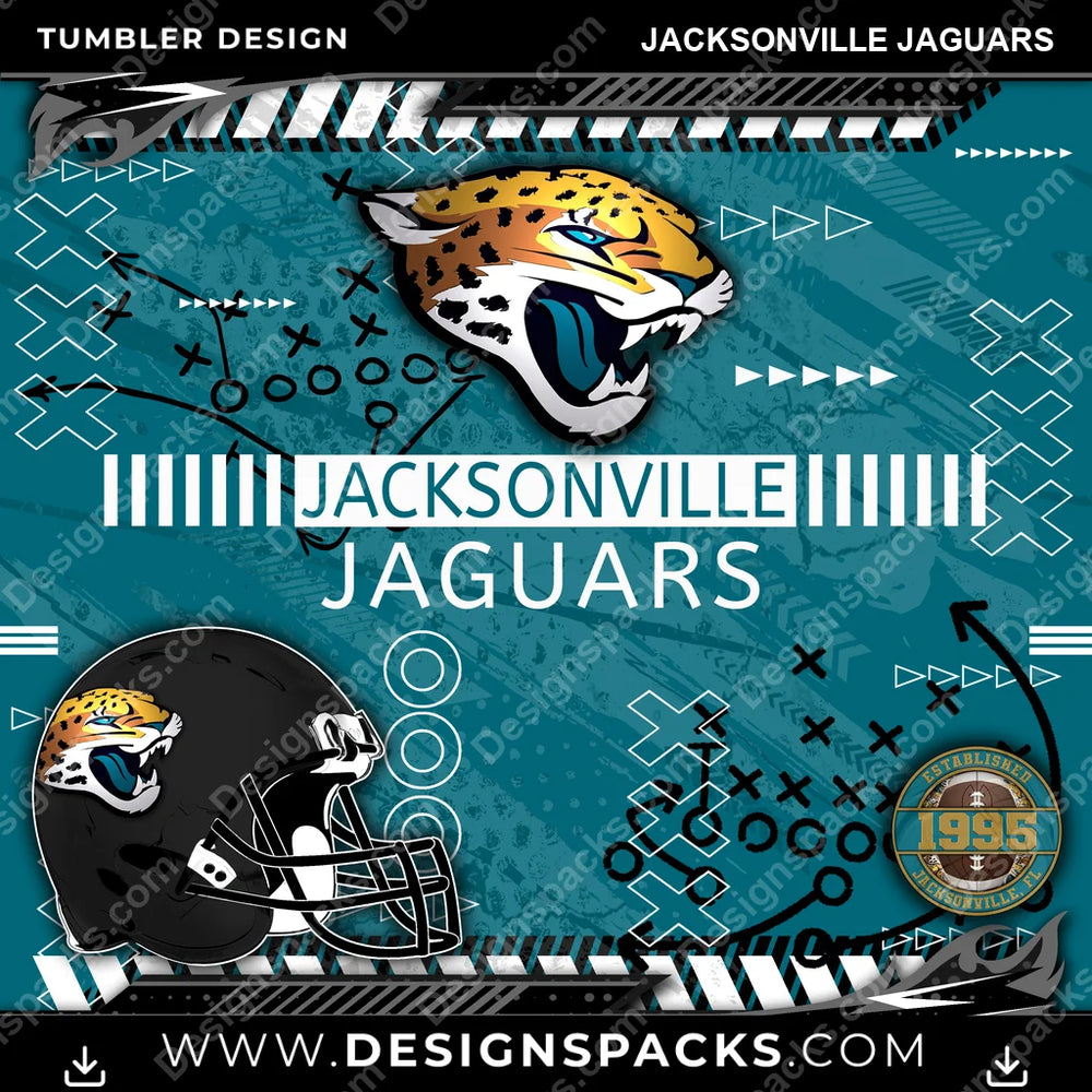 Football Xs & Os Jacksonville Jaguars NFL Football Tumbler Digital Wrap Design Download