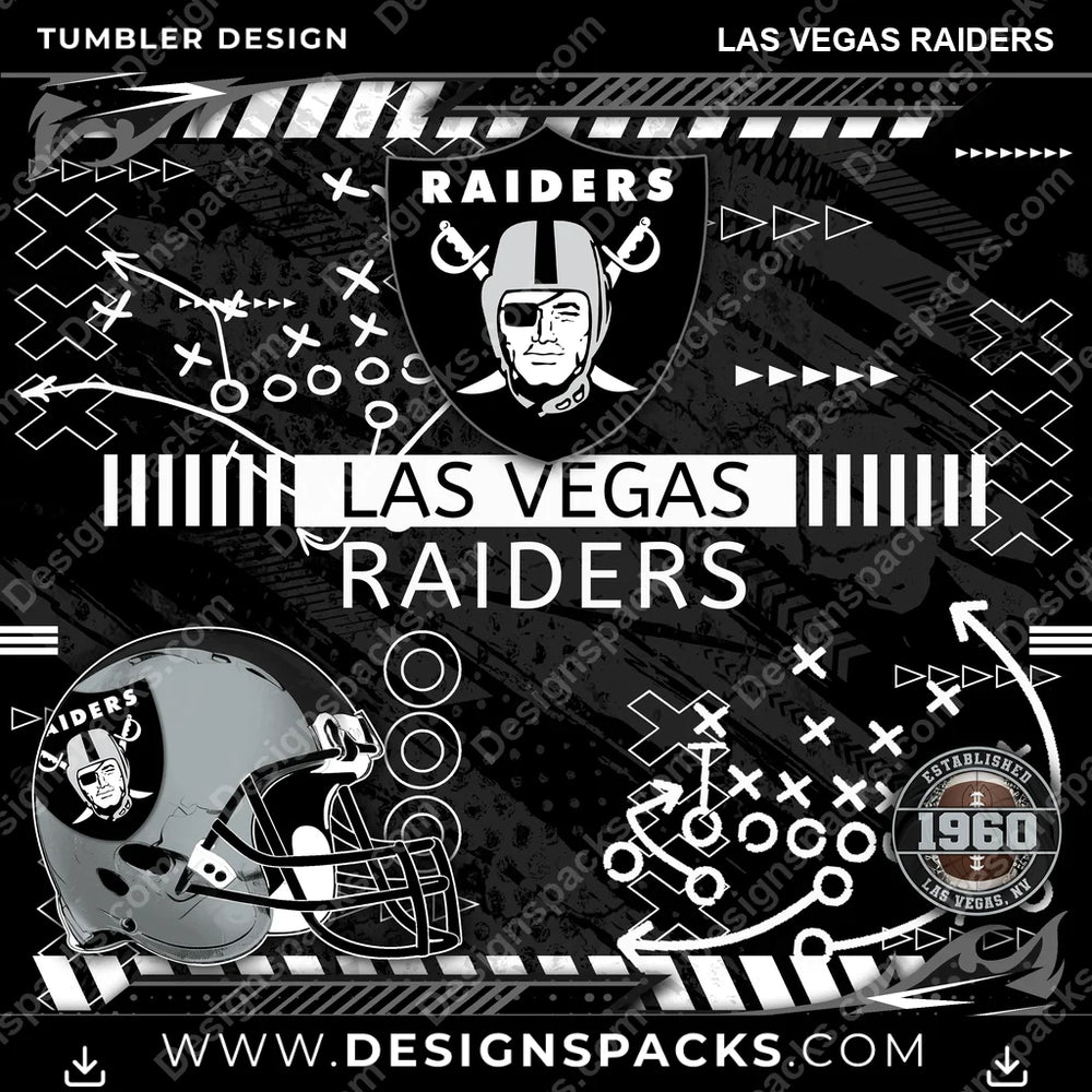Football Xs & Os Las Vegas Raiders NFL Football Tumbler Digital Wrap Design Download