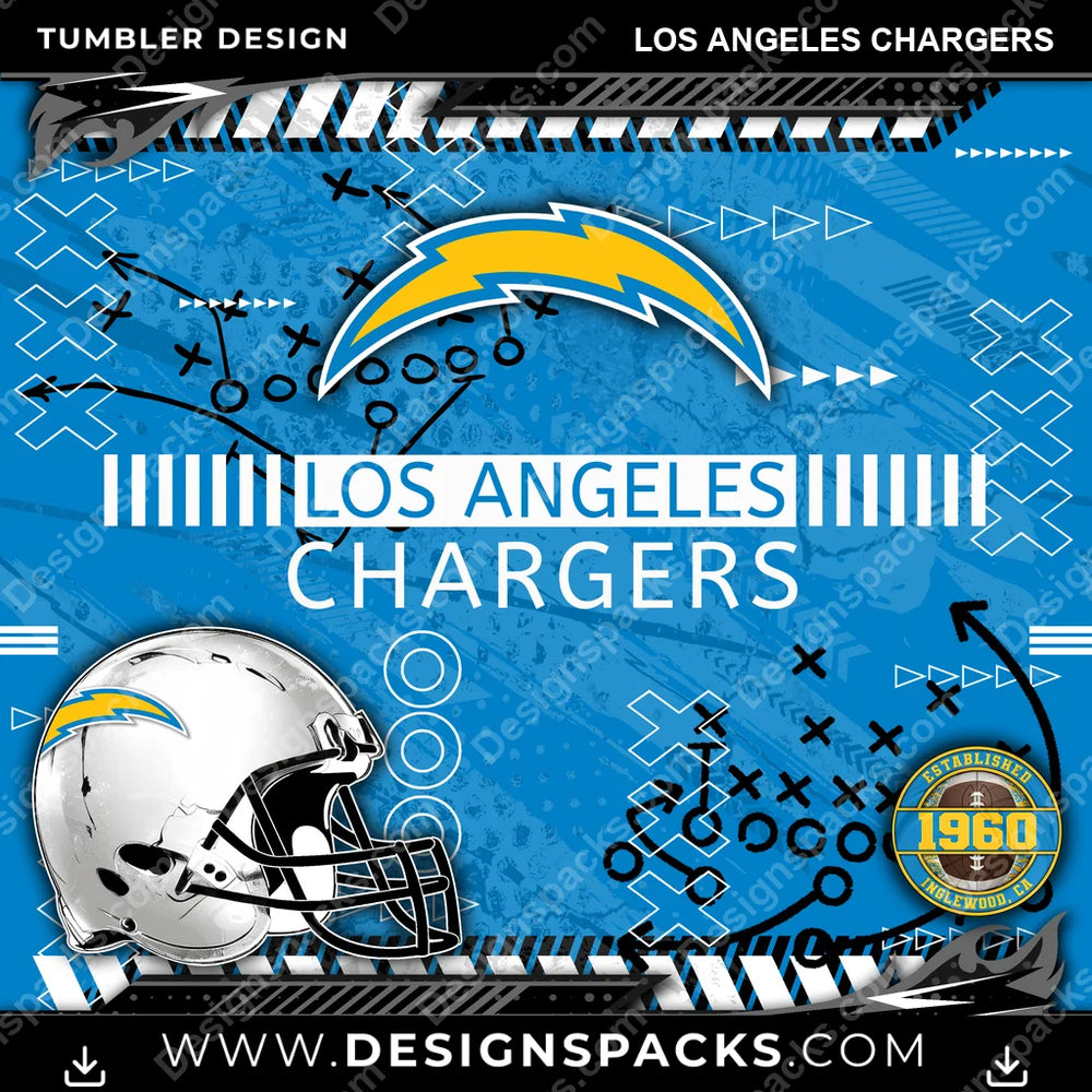 Football Xs & Os Los Angeles Chargers NFL Football Tumbler Digital Wrap Design Download