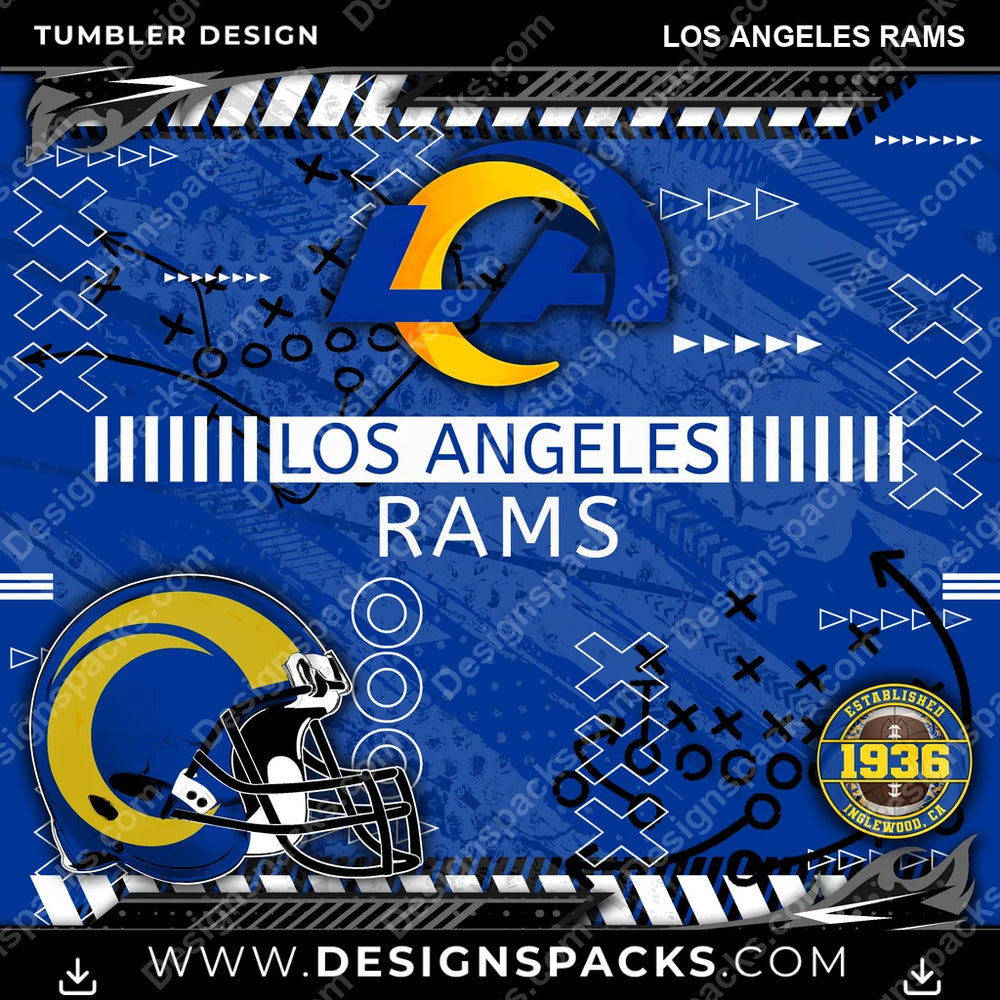Football Xs & Os Los Angeles Rams NFL Football Tumbler Digital Wrap Design Download