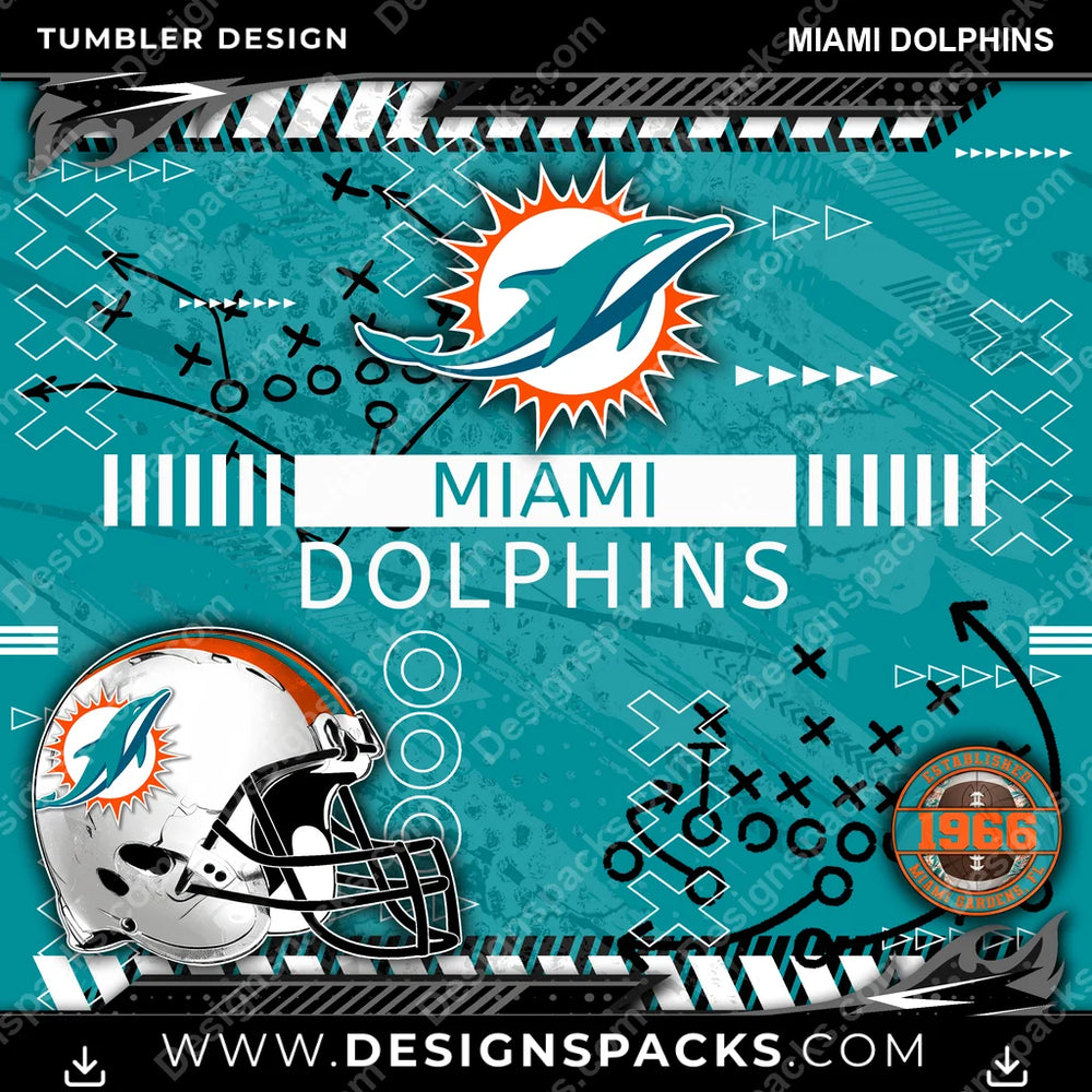 Football Xs & Os Miami Dolphins NFL Football Tumbler Digital Wrap Design Download