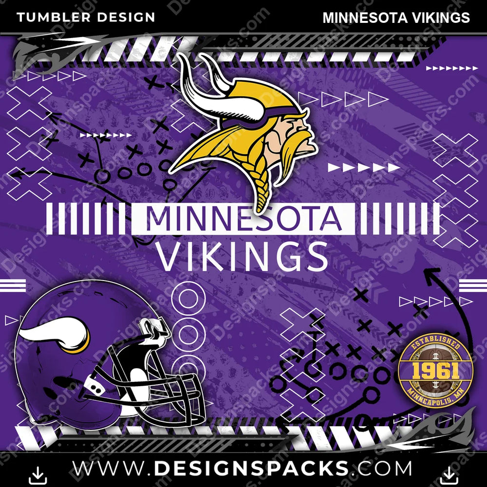 Football Xs & Os Minnesota Vikings NFL Football Tumbler Digital Wrap Design Download