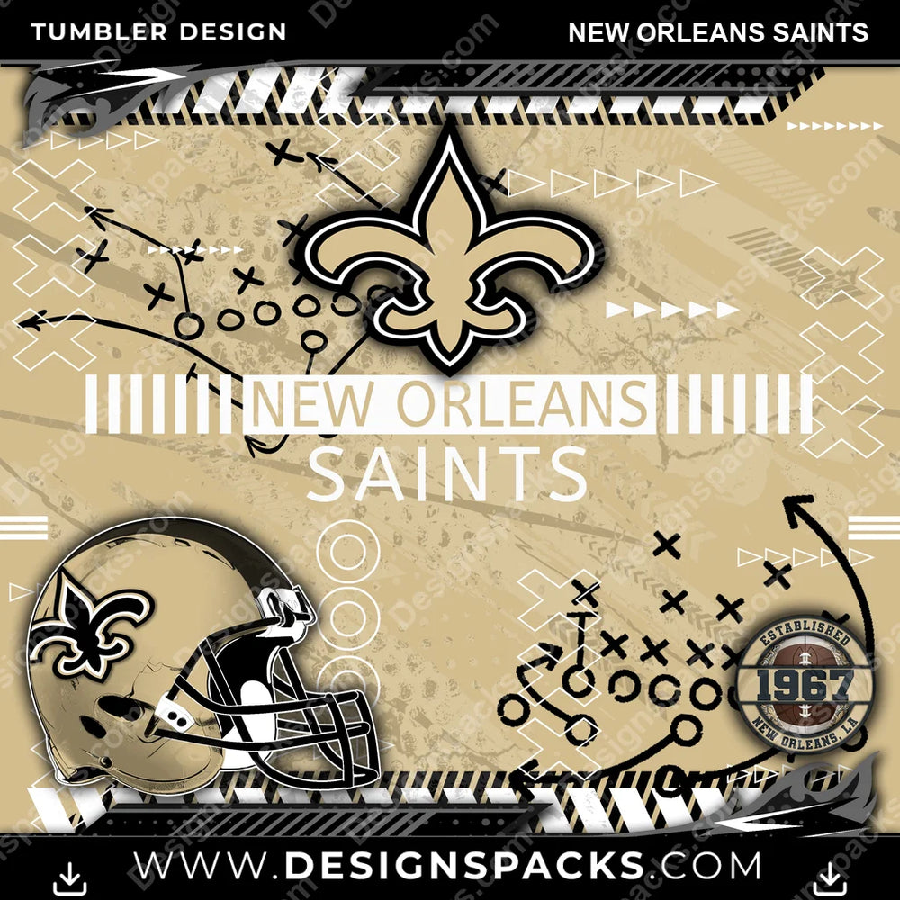 Football Xs & Os New Orleans Saints NFL Football Tumbler Digital Wrap Design Download