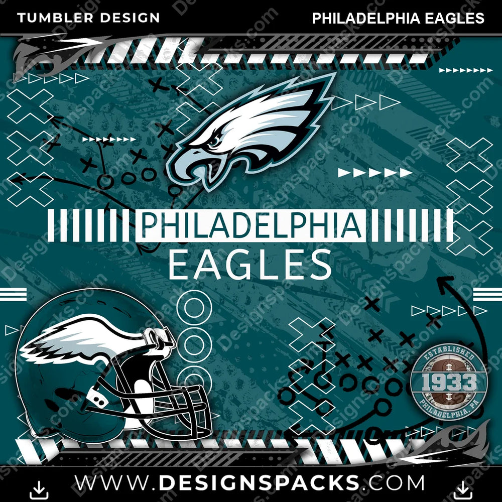 Football Xs & Os Philadelphia Eagles NFL Football Tumbler Digital Wrap Design Download