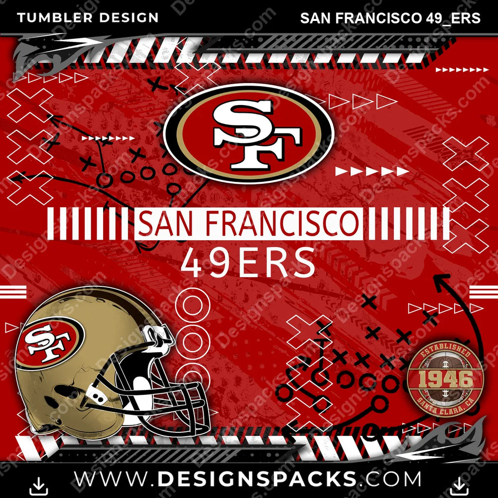 Football Xs & Os San Francisco 49ers NFL Football Tumbler Digital Wrap Design Download