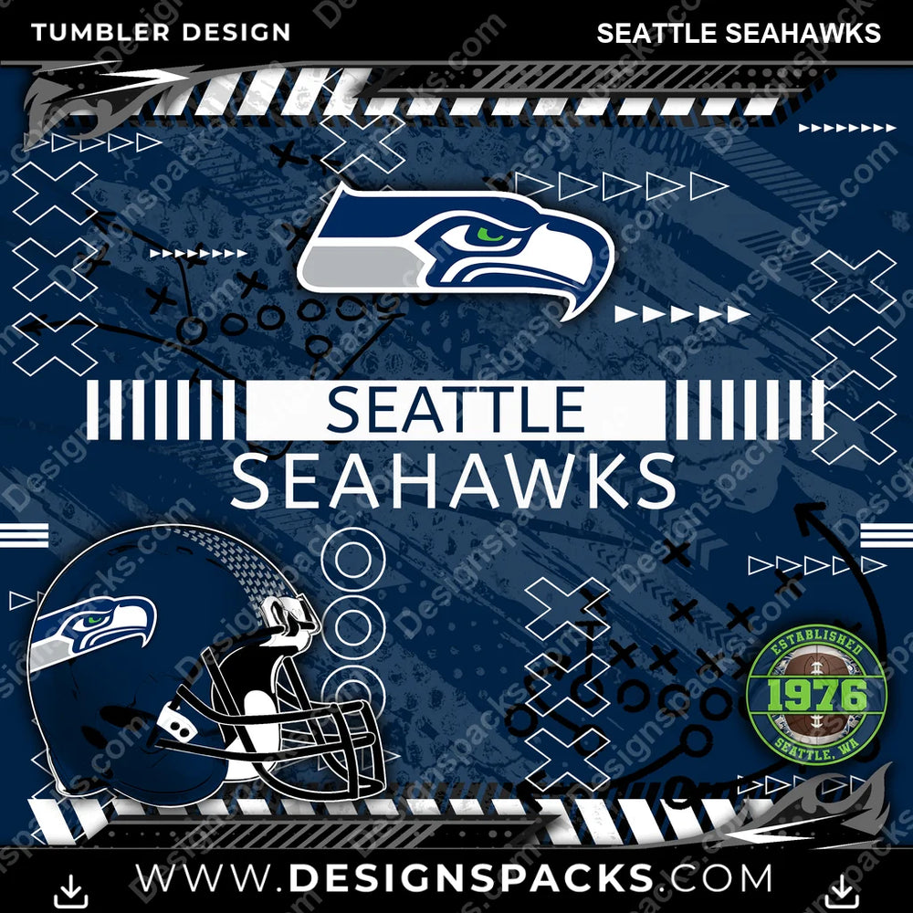 Football Xs & Os Seattle Seahawks NFL Football Tumbler Digital Wrap Design Download