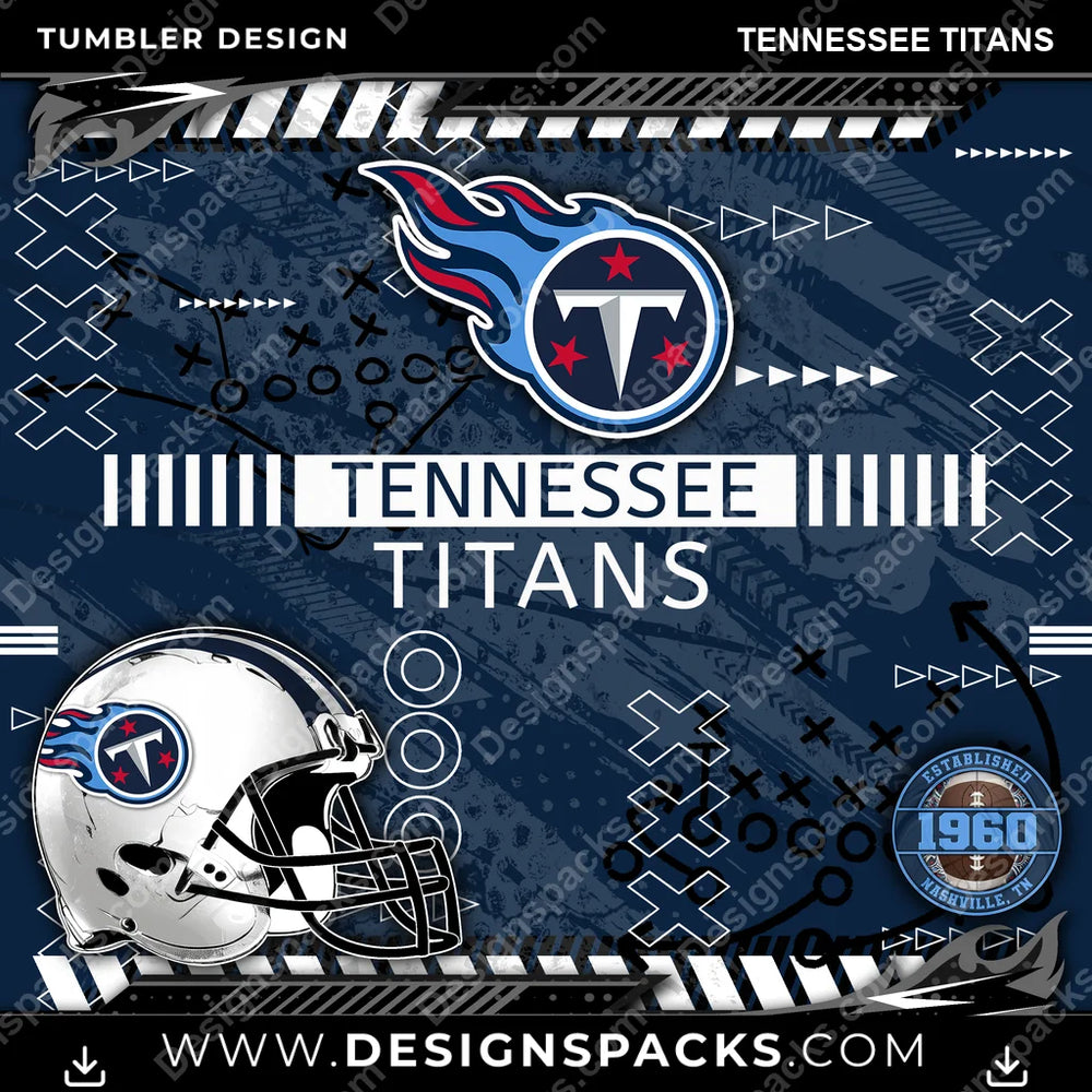 Football Xs & Os Tennessee Titans NFL Football Tumbler Digital Wrap Design Download
