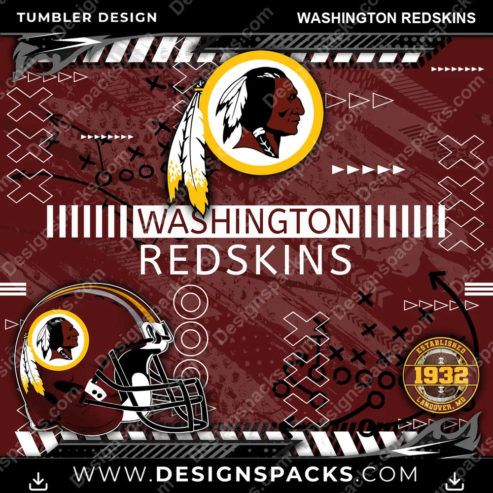 Football Xs & Os Washington Redskins NFL Football Tumbler Digital Wrap Design Download