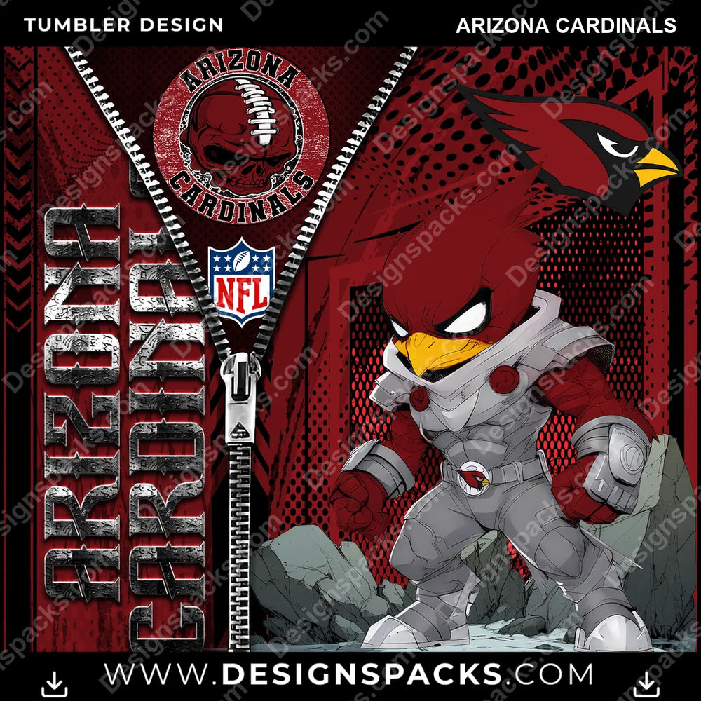 Football Zipper Mascot Arizona Cardinals NFL Football Tumbler Digital Wrap Design Download
