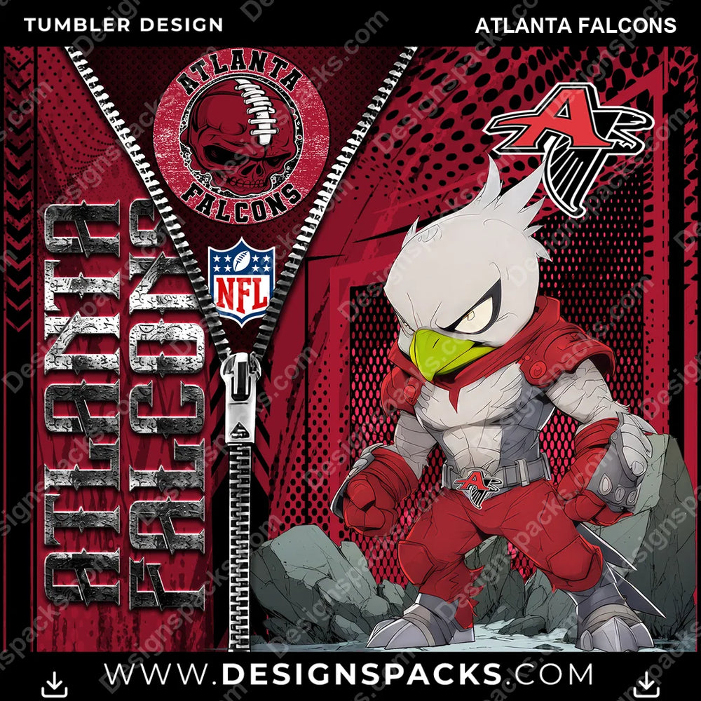 Football Zipper Mascot Atlanta Falcons NFL Football Tumbler Digital Wrap Design Download