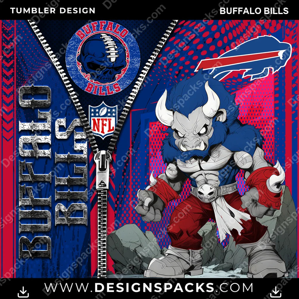 Football Zipper Mascot Buffalo Bills NFL Football Tumbler Digital Wrap Design Download