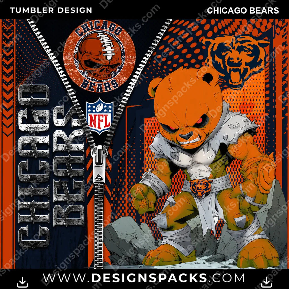 Football Zipper Mascot Chicago Bears NFL Football Tumbler Digital Wrap Design Download