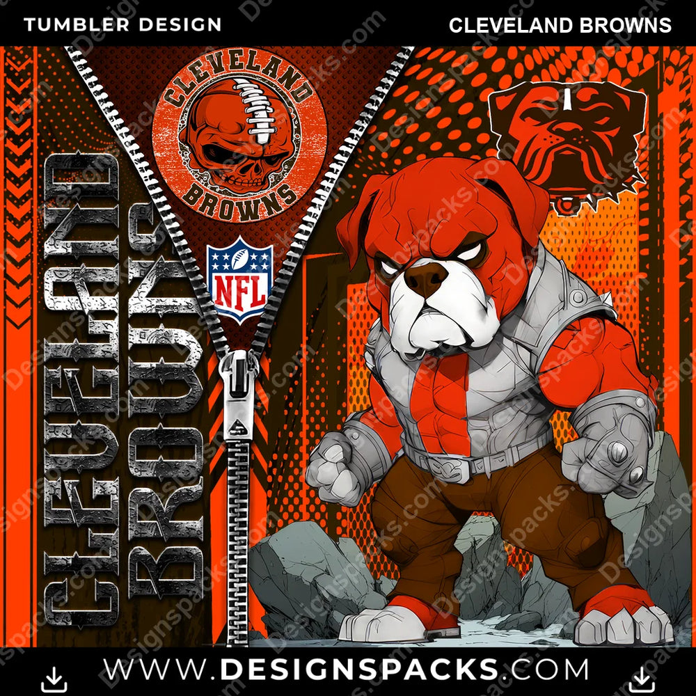 Football Zipper Mascot Cleveland Browns NFL Football Tumbler Digital Wrap Design Download