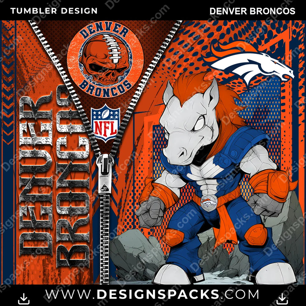 Football Zipper Mascot Denver Broncos NFL Football Tumbler Digital Wrap Design Download