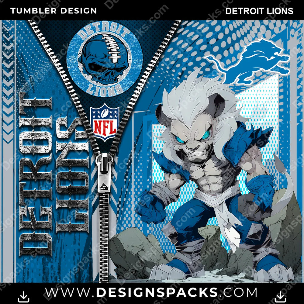 Football Zipper Mascot Detroit Lions NFL Football Tumbler Digital Wrap Design Download