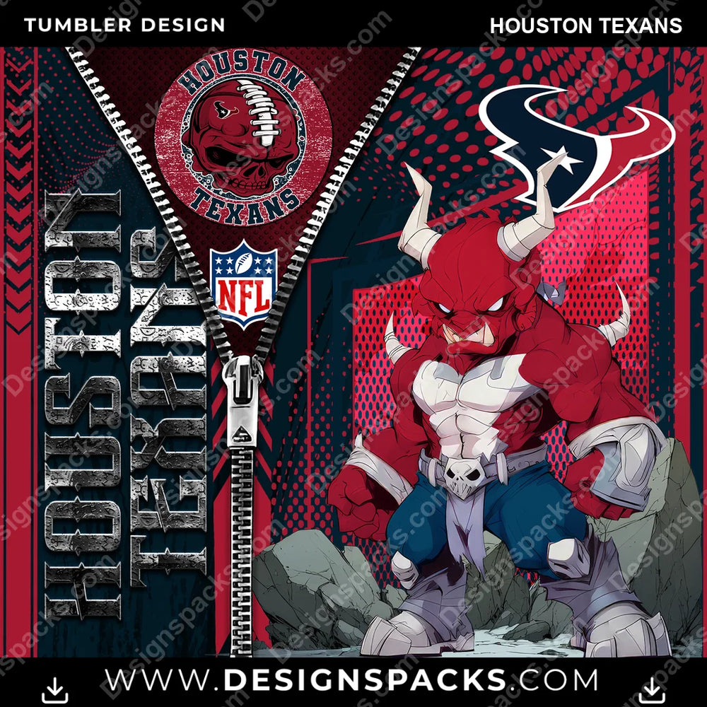 Football Zipper Mascot Houston Texans NFL Football Tumbler Digital Wrap Design Download