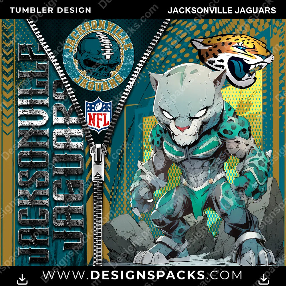 Football Zipper Mascot Jacksonville Jaguars NFL Football Tumbler Digital Wrap Design Download