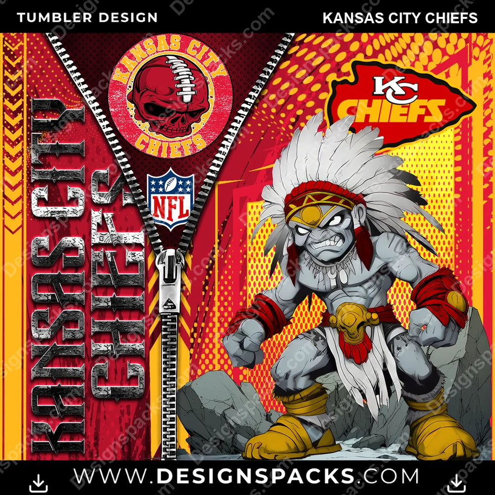 Football Zipper Mascot Kansas City Chiefs NFL Football Tumbler Digital Wrap Design Download