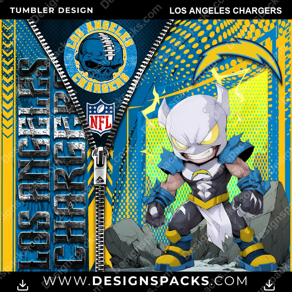 Football Zipper Mascot Los Angeles Chargers NFL Football Tumbler Digital Wrap Design Download