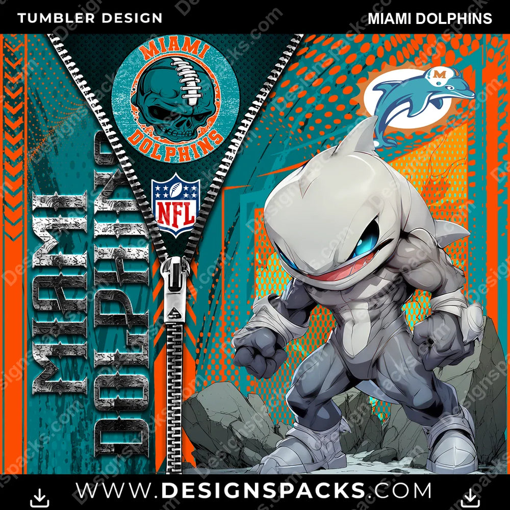 Football Zipper Mascot Miami Dolphins NFL Football Tumbler Digital Wrap Design Download