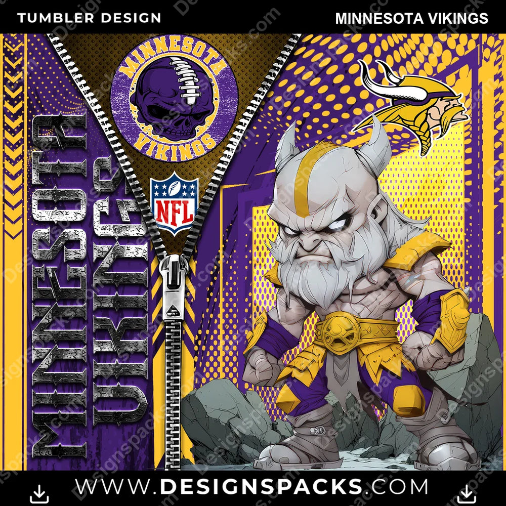Football Zipper Mascot Minnesota Vikings NFL Football Tumbler Digital Wrap Design Download