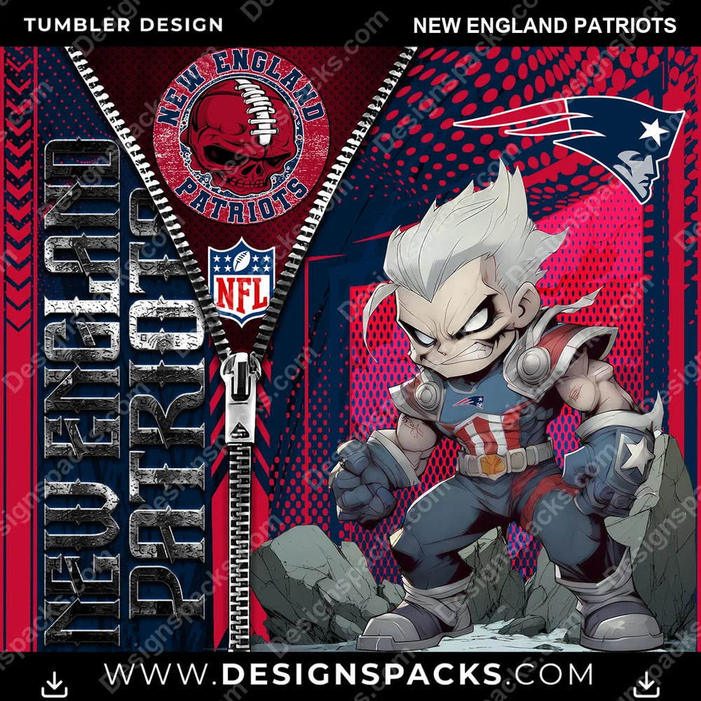 Football Zipper Mascot New England Patriots NFL Football Tumbler Digital Wrap Design Download