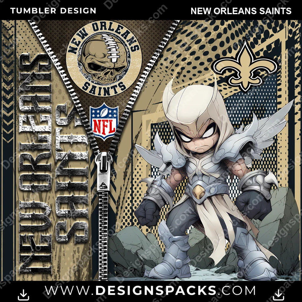 Football Zipper Mascot New Orleans Saints NFL Football Tumbler Digital Wrap Design Download