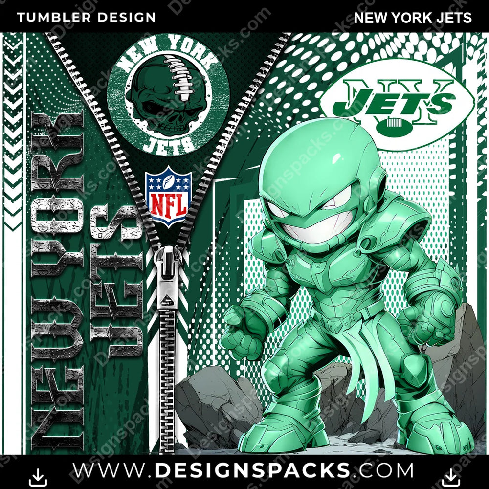Football Zipper Mascot New York Jets NFL Football Tumbler Digital Wrap Design Download