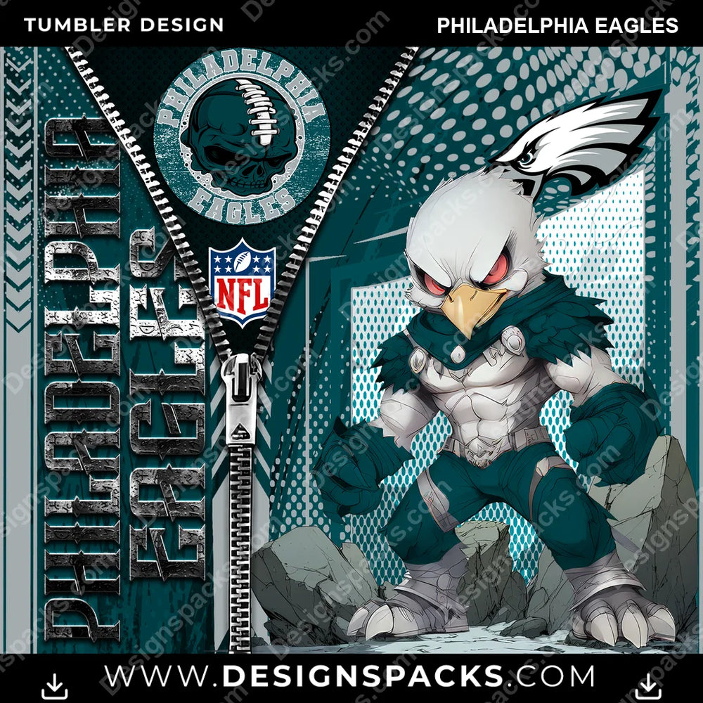 Football Zipper Mascot Philadelphia Eagles NFL Football Tumbler Digital Wrap Design Download