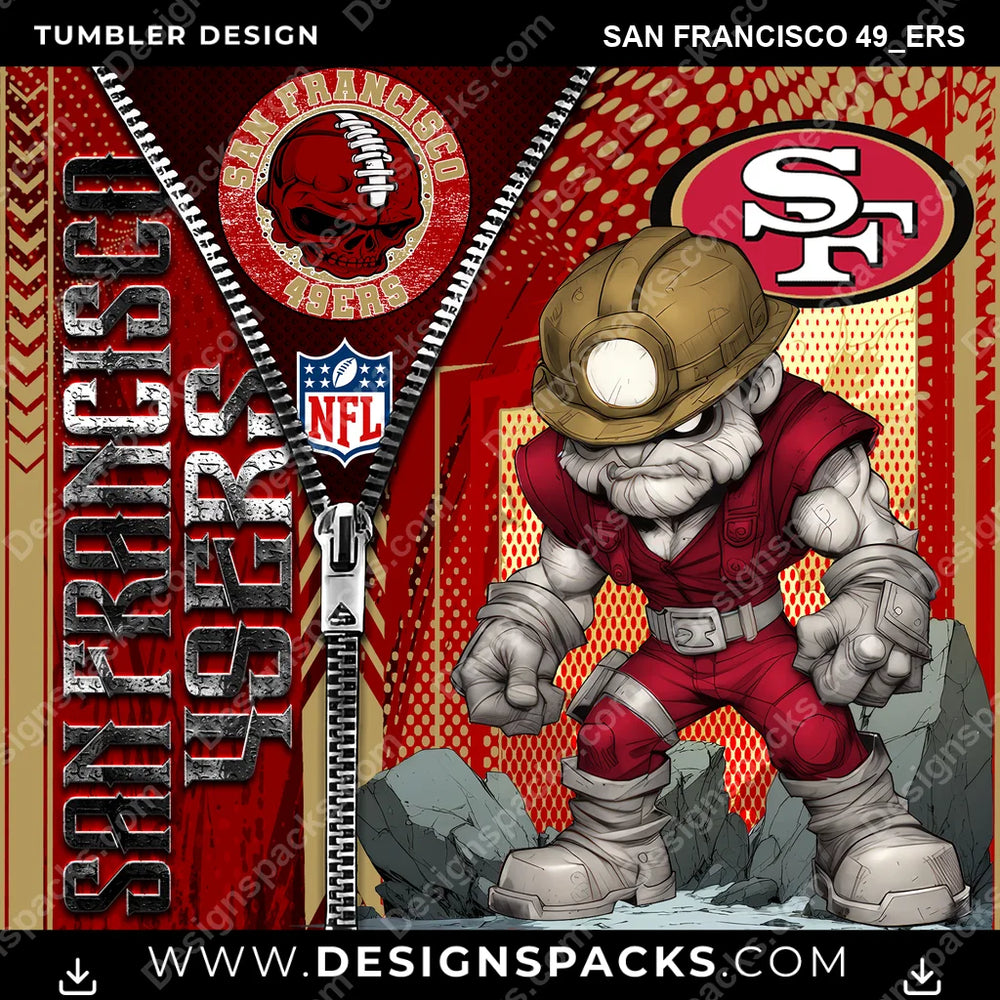 Football Zipper Mascot San Francisco 49ers NFL Football Tumbler Digital Wrap Design Download