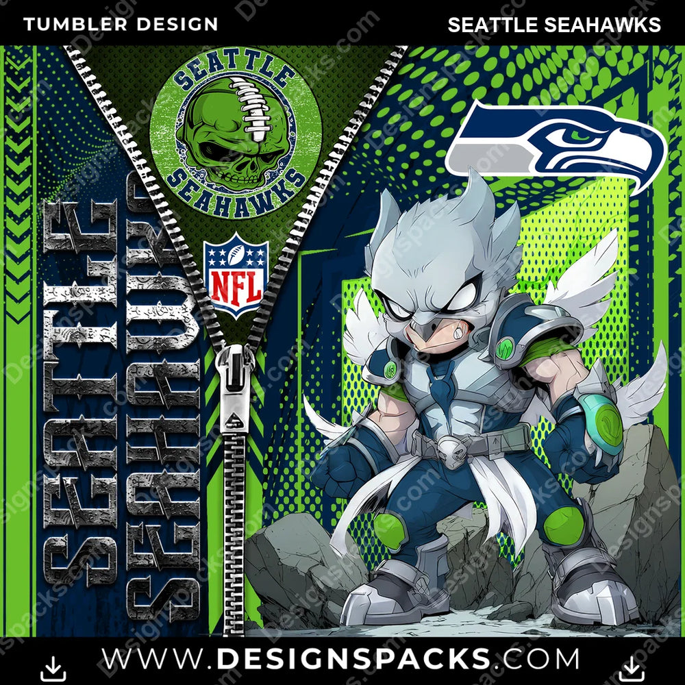 Football Zipper Mascot Seattle Seahawks NFL Football Tumbler Digital Wrap Design Download