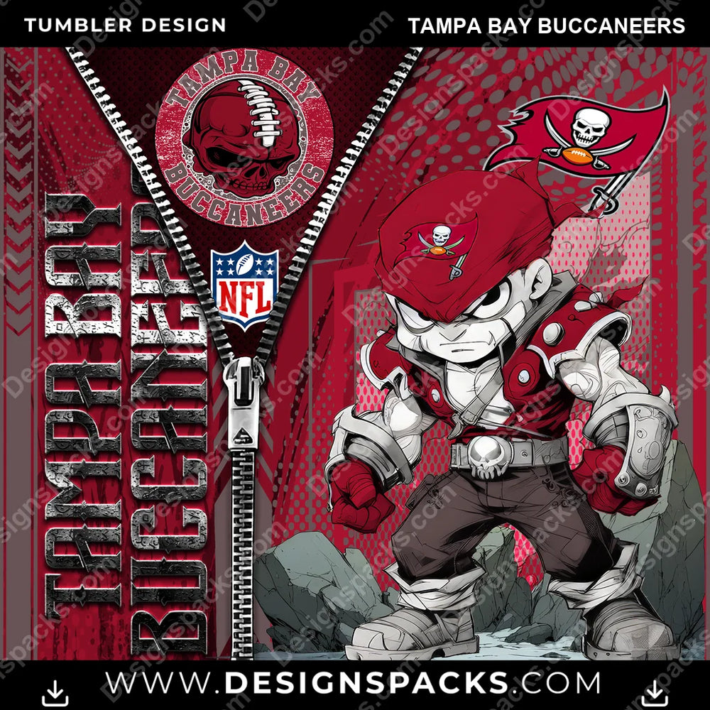 Football Zipper Mascot Tampa Bay Buccaneers NFL Football Tumbler Digital Wrap Design Download
