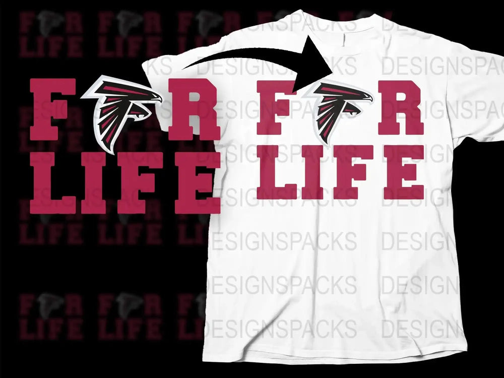 Atlanta Falcons T-Shirt, Fan Life Text Graphic, NFL Team Support Tee, Black and White, Sports Apparel