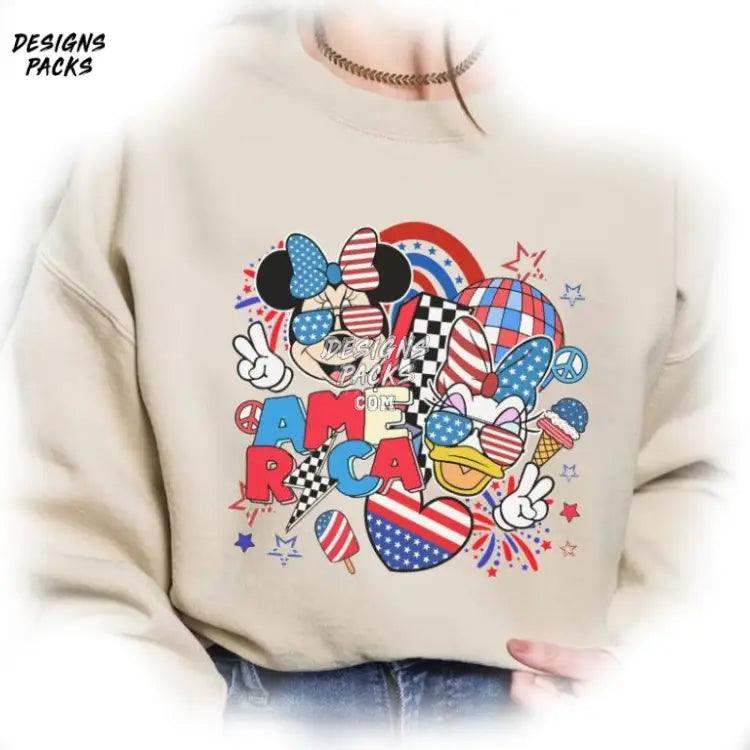 Fourth Of July American Girl Cartoon Minnie & Daisy America 4Th Png Design