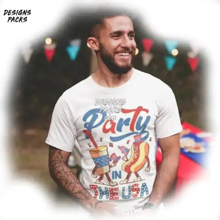 Fourth Of July Hot Dog Designs Party In The Usa Sublimation Png Design