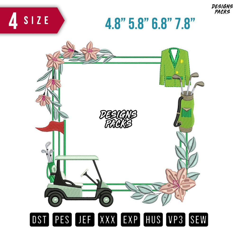 Frame Golf Flower Embroidery Design