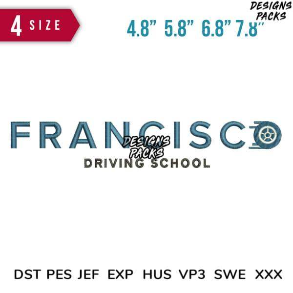 Francisco Driving School embroidery design in 4 sizes, DST PES JEF formats for instant download