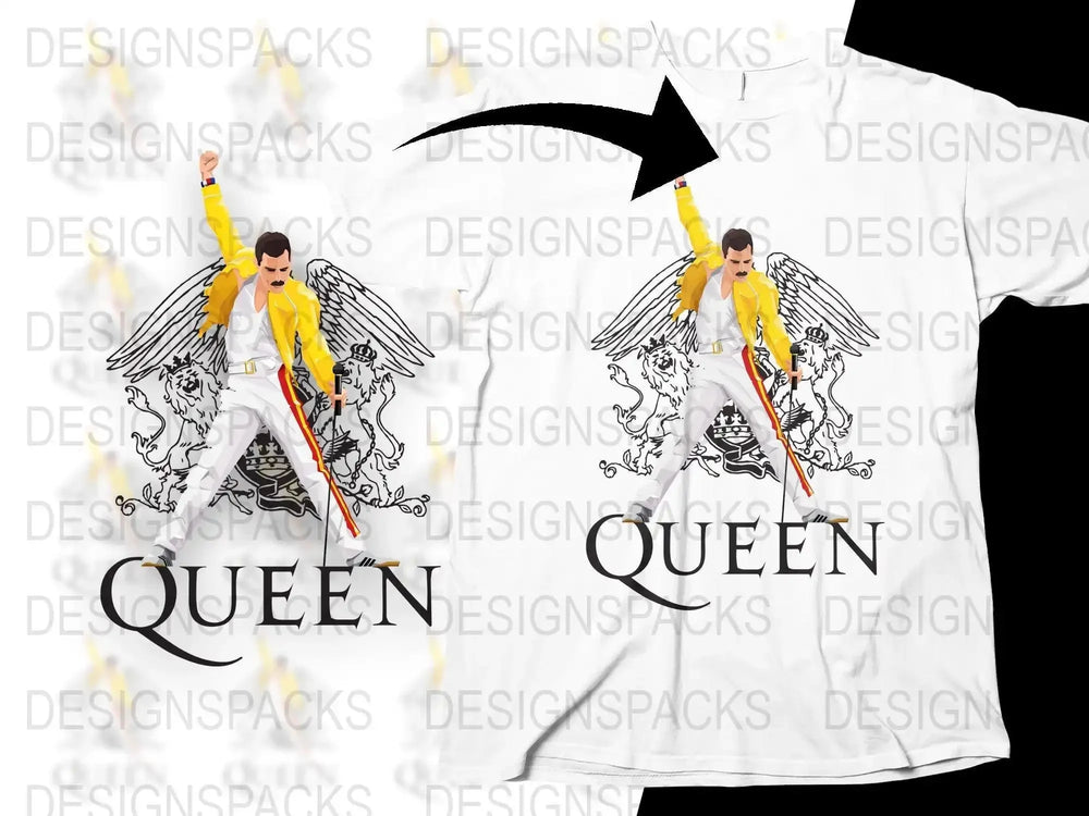 Freddie Mercury Iconic Queen Rock Band Member Graphic Illustration Png Design Digital Download