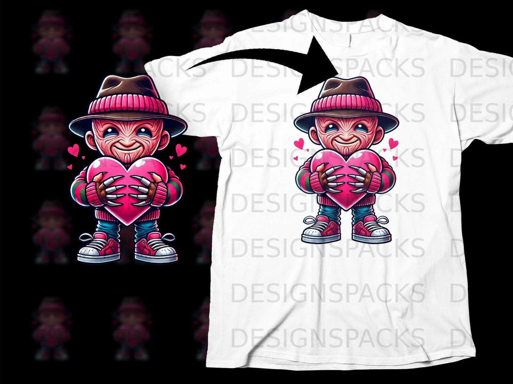 Adorable Cartoon Character Holding Heart T-Shirt Design