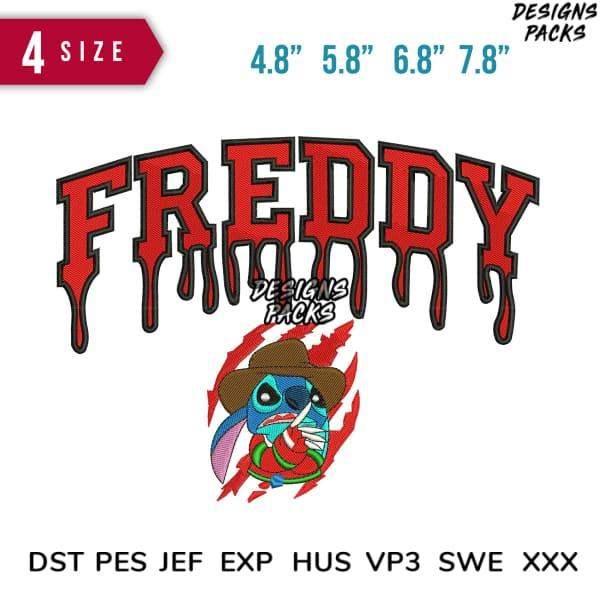 Freddy embroidery design with Stitch in cowboy hat, available in multiple sizes and formats
