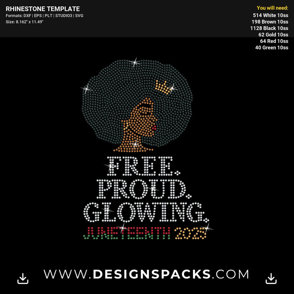 Free Proud Glowing Juneteenth 2025 Rhinestone Digital Template