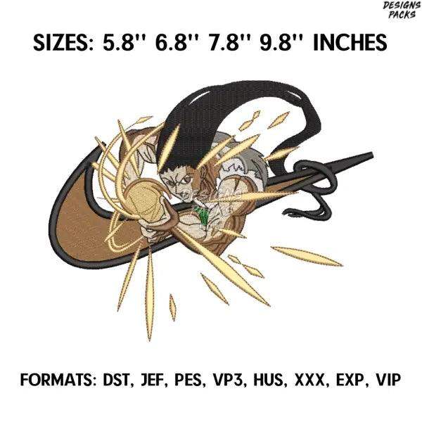 Diseño de bordado Freecss Gon con efecto swoosh