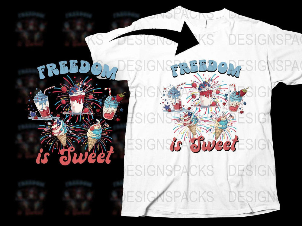 Freedom is Sweet T-Shirt, Patriotic USA Tee, 4th of July Fireworks and Sweets Design, Unisex Fashion