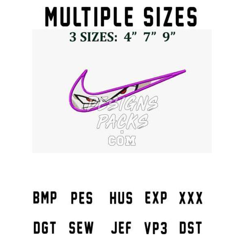 Purple Nike swoosh embroidery design in 3 sizes: 4”, 7”, 9” — PES, DST, EXP formats