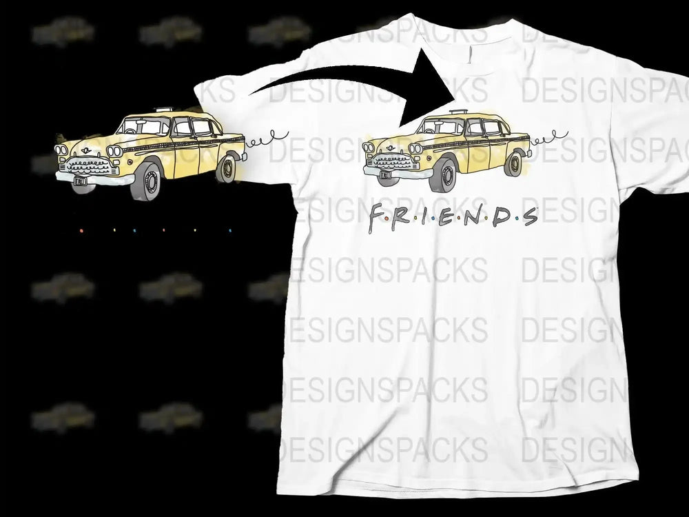 Friends Yellow Taxi Graphic Tee Cozy Casual Png Digital Download