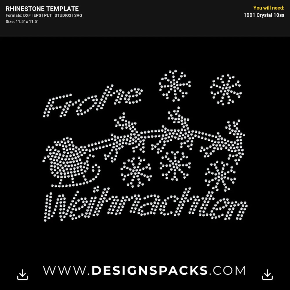 Frohe Weihnachten Reindeers Santa Rhinestone Digital Template